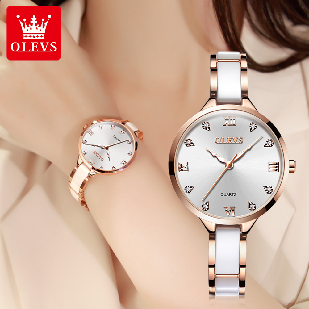 Luxury Ceramic Watch - OLEVS-Relógio de pulso feminino de cerâmica