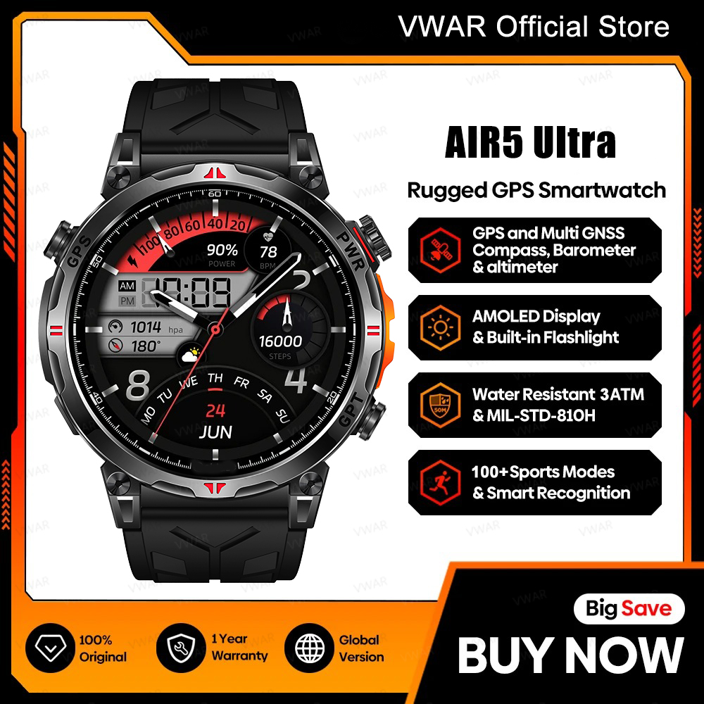 Watch Vs Amazfit - Vwar air5 ultra gps smartwatch 1.56